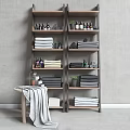 Organized Laundry Daily Use Essentials Shelf With Stacked Towels Assorted Bottles And Potted Plants