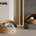 Poliform Modern Wooden Pet Beds With Cat And Dog Resting Comfortably