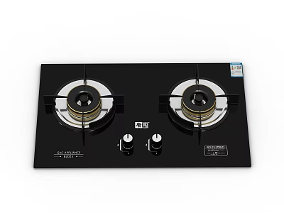 Black Glass Top Gas Stove Kitchen Appliance With Two Burners And Control Knobs 3d model