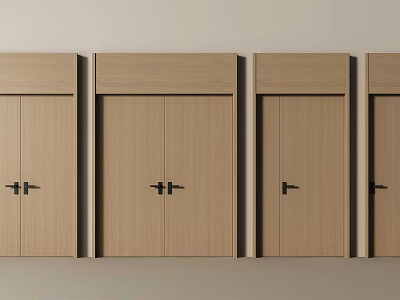 Modern Wooden Double Doors Design With Black Handles For Home Interior 3d model