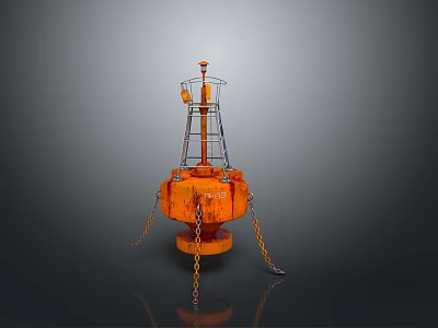 Orange Marine Navigation Buoy With Tower Structure And Hanging Chains 3d model