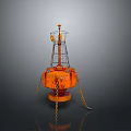 Orange Marine Navigation Buoy With Tower Structure And Hanging Chains