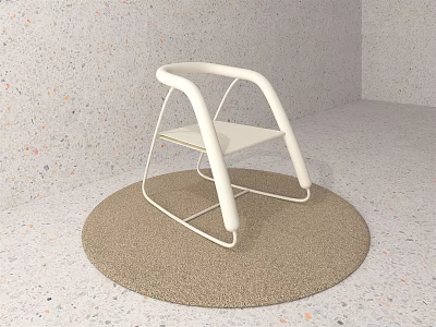 Minimalist White Accent Chair With Curved Armrests And Metal Frame On Round Brown Rug 3d model