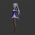 Anime Style Cat Eared Character In Purple Blue Outfit With Flowing Ribbons And Outstretched Hands