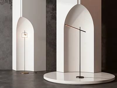 Modern Minimalist Floor Lamps With Transparent Shade And Black Metal Design In Archway Interior 3d model