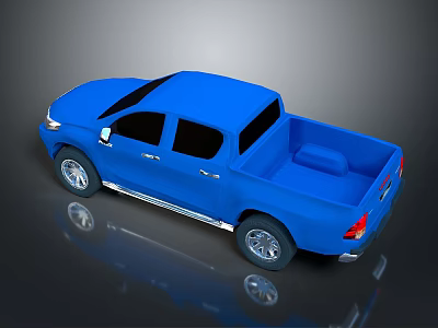 Blue Pickup Truck With Shiny Exterior And Reflective Truck Bed On Black Background 3d model