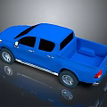 Blue Pickup Truck With Shiny Exterior And Reflective Truck Bed On Black Background