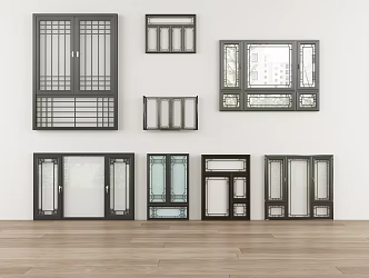 New Chinese style window combination casement window frame Chinese style floor-to-ceiling window broken bridge aluminum alloy window sliding window 3d model