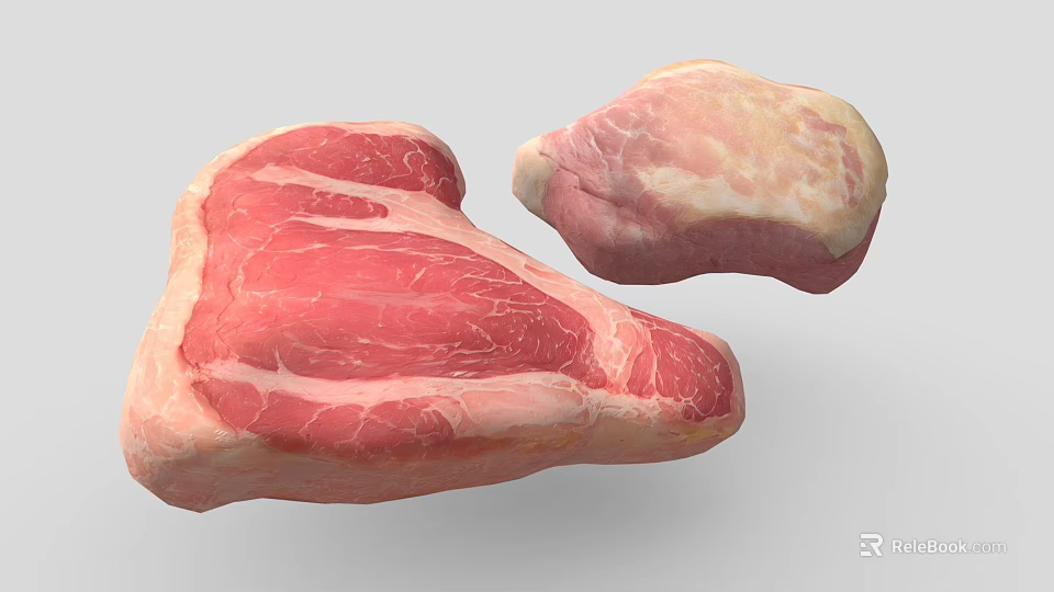 Fresh Raw Meat Cuts With Marbling And Fat Layers On 3d model