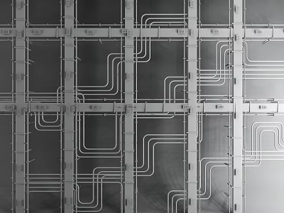 Industrial Metal Pipes Grid Structure Layout with Interconnected Lines in Construction Facility 3d model