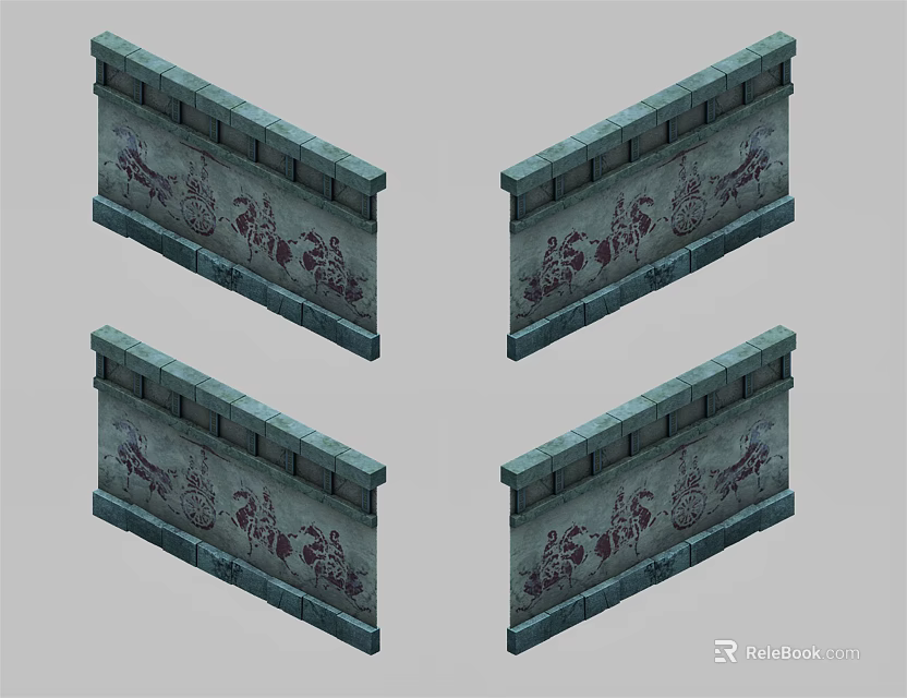 Traditional Building Exterior Wall With Decorative Patterns And Greenish Brick Structure 3d model