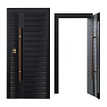 Black Modern Door With Vertical Stripes Glass Panel And Brass Handle 3d model