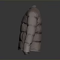 Pink Puffer Jacket With Gray Collar Zipper Closure And Chest Logo Design