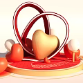 Decorative Red Gold Heart Shaped Rings With White Balls On Circular Platform