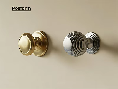 Poliform Gold And Silver Door Knobs With Modern Design On Beige Wall 3d model
