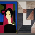 Abstract Wall Art Featuring Female Figure And Geometric Patterns With Colorful Background And Neutral Tones