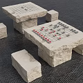 Natural Stone Chess Tables With Stools And Checkerboard Game Setup 3d model