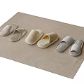 Comfy Soft Slippers In Various Styles Placed On Beige Textured Mat 3d model