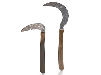 Hardware Tools Pair of Sickles with Curved Metal Blades and Wooden Handles 3d model