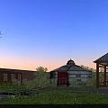 Garden Landscape with Traditional Yurt Glass Pavilion Green Grass and Trees