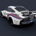 White Martini Racing Race Car With Blue Red Stripes Number 4 Rear Spoiler
