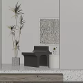 Modern Leisure Chair in Minimalist Space with Abstract Wall Art Side Table and Potted Plant
