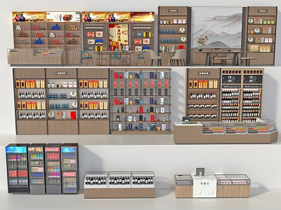Organized Modern Tobacco And Liquor Store Interior With Shelves Refrigerators And Product Displays 3d model