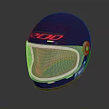 Dark Blue Racing Helmet with Red 300 Lettering Transparent Visor and White Accents