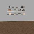 Organized Home Storage Shelves With Beige Brown Gray Storage Boxes And Baskets 3d model
