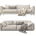 Cozy Light Colored Two Seater Sofa With Soft Cushions And Warm Blanket 3d model