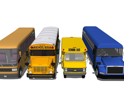 Various Colored School Buses And Different Bus Types Display Collection 3d model