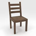 Wooden Single Chair with Slatted Backrest and Sturdy Solid Wood Legs 3d model