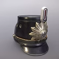 Vintage Black Military Helmet with Golden Star Shaped Badge and Metal Decorations