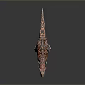 Detailed Red Gray Dinosaur Model With Spiked Back And Glowing Eyes