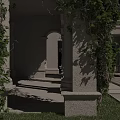 Lush Green Vines Covering White Building Exterior With Columns Archway And Trimmed Shrubs