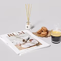 RUM Magazine Display With Fragrance Diffuser Macarons And Hot Coffee 3d model