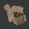 Natural Rock Garden Scene Structure With Water Basin Green Plants And Moss