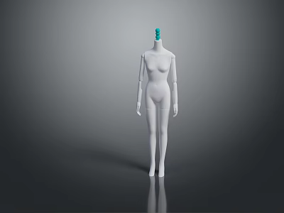 White Mannequin With Green Head Standing On Gray Background With Reflection 3d model