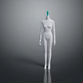 White Mannequin With Green Head Standing On Gray Background With Reflection 3d model