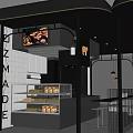 Modern Black White Storefront with Golden Cow Logo Bar Counter and Coffee Machine