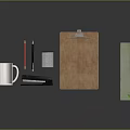 Office Desk Supplies With White Mug Red Black Pencils Stapler And File Box