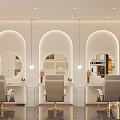 Modern Beauty Hair Salon Interior Design With Stylish Chairs Mirrors And Decorative Shelves