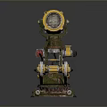 Vintage Household Tool Featuring Yellow Red Components Metal Structure And Rotating Wheels Dial