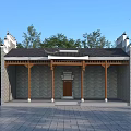Traditional Ancient Architecture With Tiled Roof Wooden Pillars Stone Walls And Red Lanterns