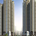 Modern High Rise Residential Complex With Central Garden Green Space And Swimming Pool