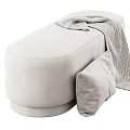 Gray Velvet Sofa Stool With Soft Cushion And Decorative Throw Blanket Design 3d model