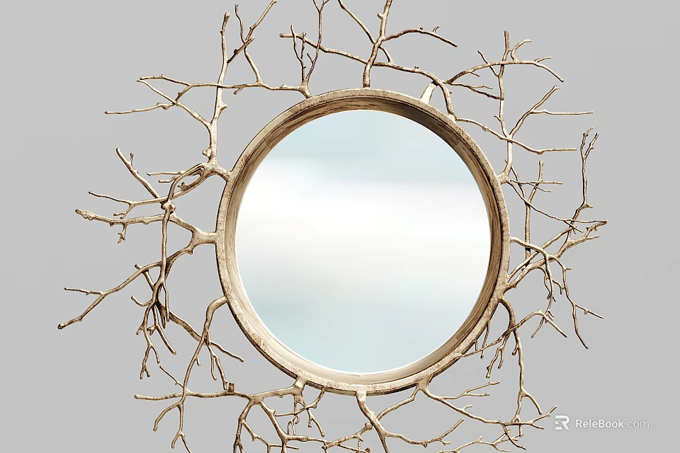 Decorative Circular Mirror with Branch Like Frame Design for Modern Home Decor 3d model 