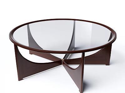 Round Coffee Table With Glass Top And Unique Wooden Leg Design 3d model