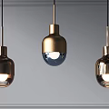 Modern Metallic Pendant Lights With Gold Copper Finish Spherical Design Hanging From Gray Ceiling