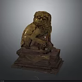 Traditional Golden Lion Statue Featuring Intricate Carving And Decorative Base